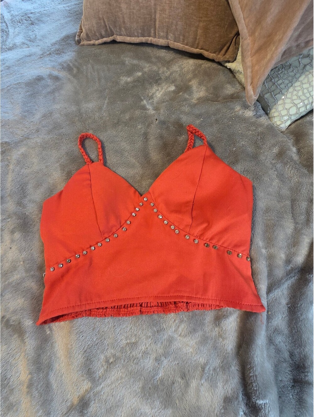 Only4Us Orange Crop Top with Studded Detail and Braided Straps